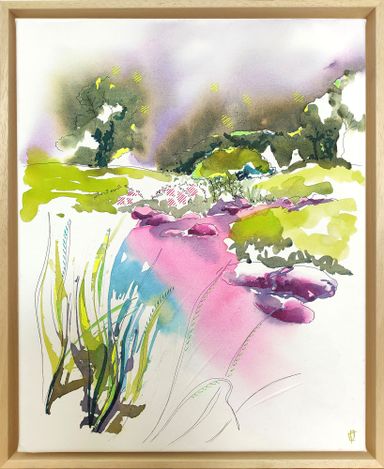 aquarelle, broderie, gaufrage paysage art textile contemporain broderie sur papier