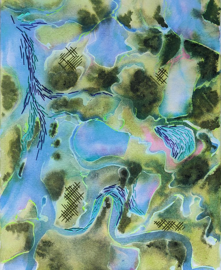 Photo Tableau aquarelle broderie gaufrage