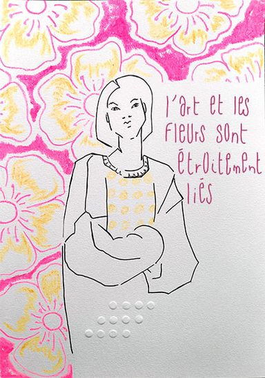 illustration slow fashion dessin trait noir et fleurs fluo