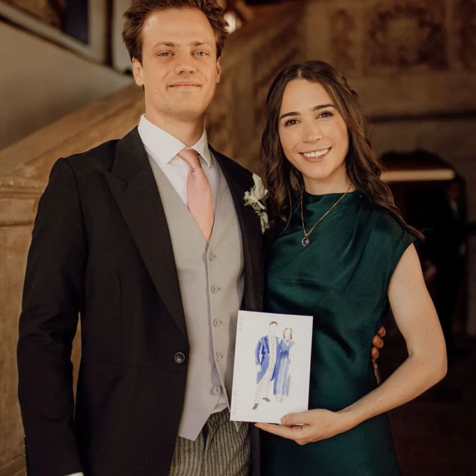 Portrait d'invités réalisé en direct à l'aquarelle lors d'un mariage au Château Smith Haut Lafitte près de Bordeaux.