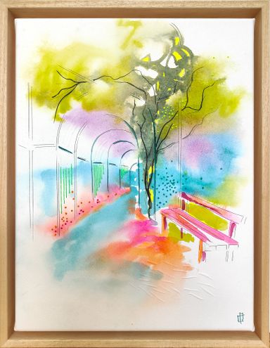 aquarelle moderne paysage urbain broderie art textile