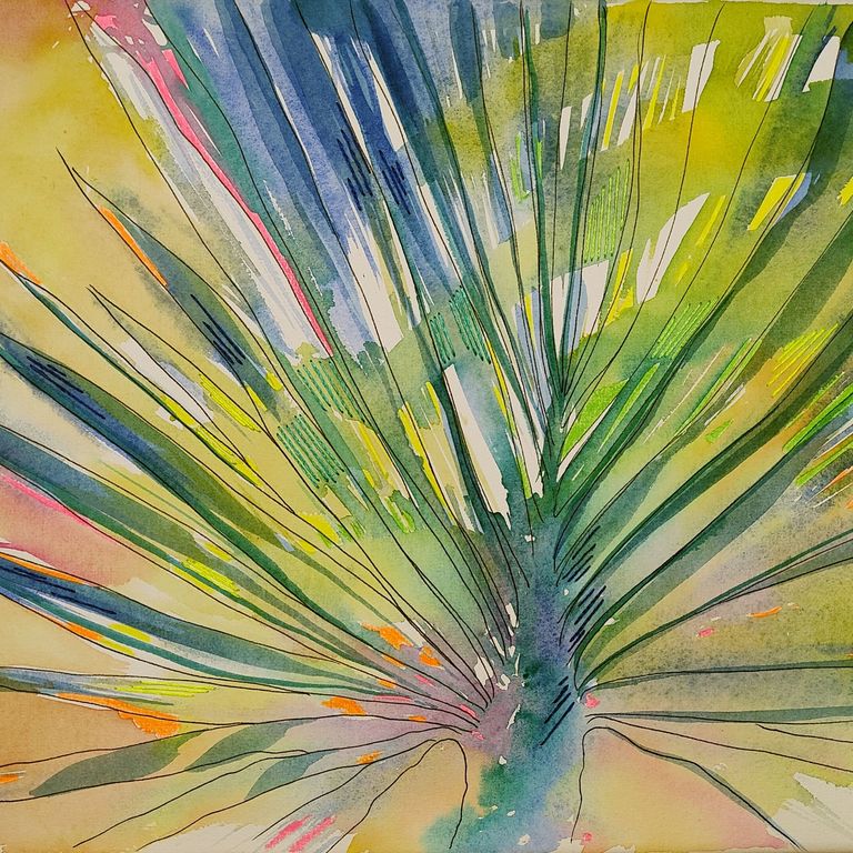 Feuille de palmier à l aquarelle pour illustrer les cours d'art plastique